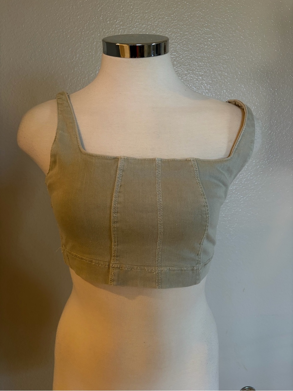 Zara Olive Green Cropped Square-Neck Tank